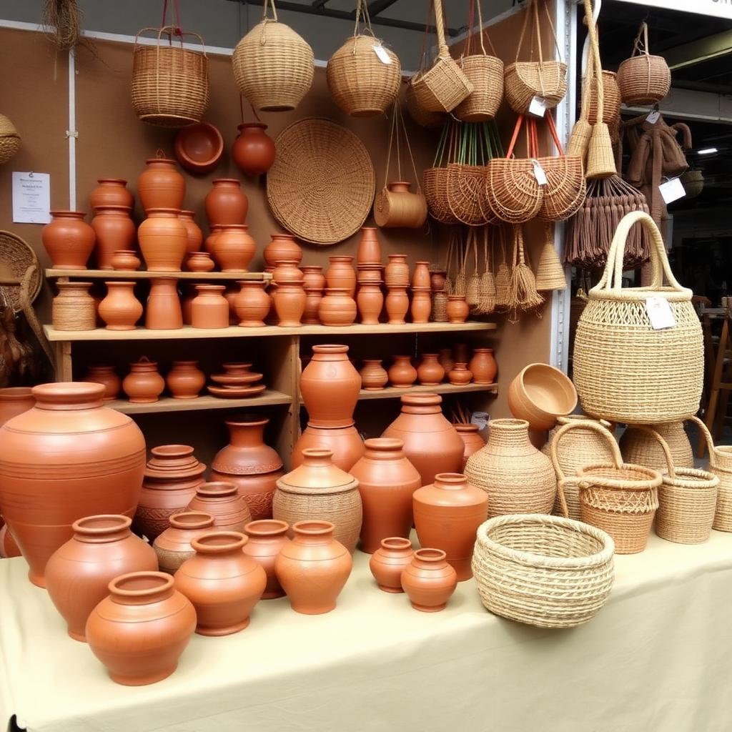 Indian handicrafts in cane, jute and terracotta