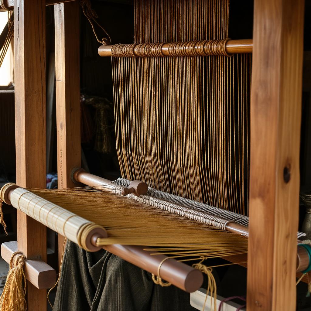 Indian handloom weaver working on traditional textiles