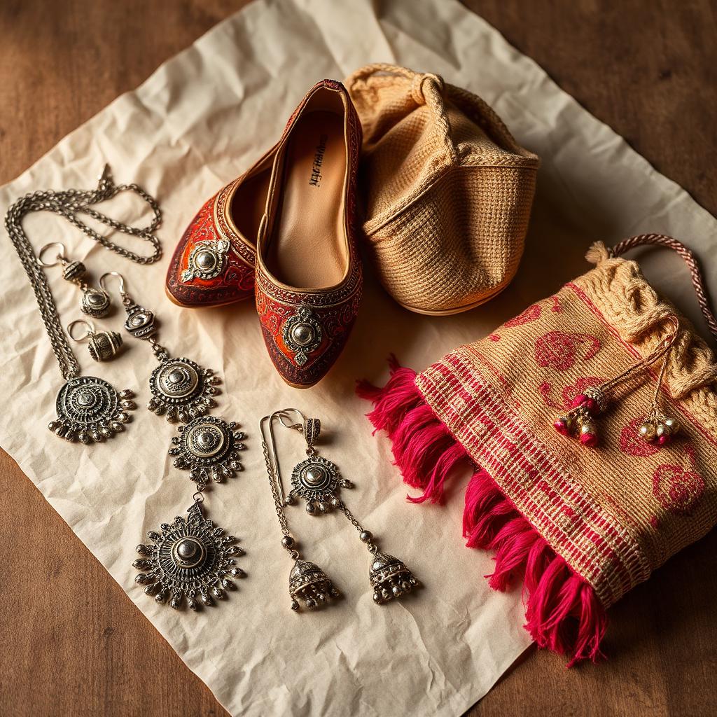 Oxidised Indian jewellery, juttis and handmade bags